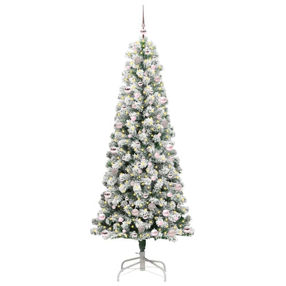 vidaXL Artificial Hinged Christmas Tree Green and White 240 cm - Gre - 100 x 100 x 240 cm - 144700