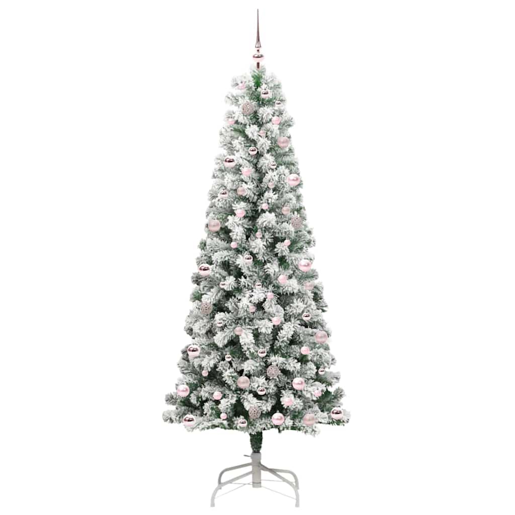 vidaXL Artificial Hinged Christmas Tree Green and White 240 cm - Gre - 100 x 100 x 240 cm - 144700