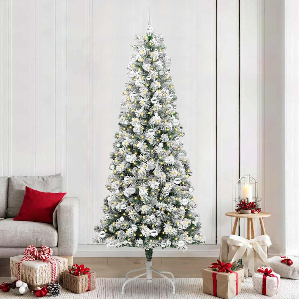 vidaXL Artificial Hinged Christmas Tree Green and White 240 cm - Gre - 100 x 100 x 240 cm - 144703