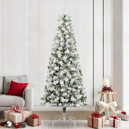 vidaXL Artificial Hinged Christmas Tree Green and White 240 cm - Gre - 100 x 100 x 240 cm - 144703