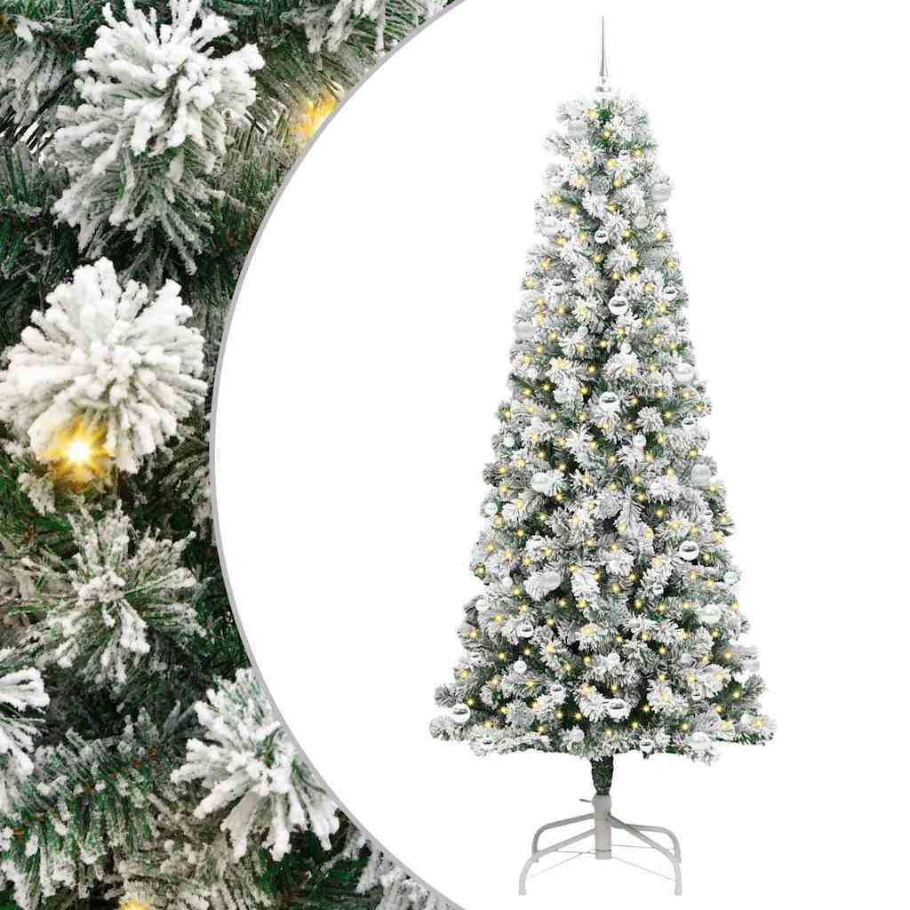 vidaXL Artificial Hinged Christmas Tree Green and White 240 cm - Gre - 100 x 100 x 240 cm - 144703