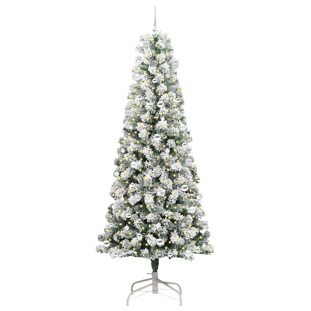 vidaXL Artificial Hinged Christmas Tree Green and White 240 cm - Gre - 100 x 100 x 240 cm - 144703