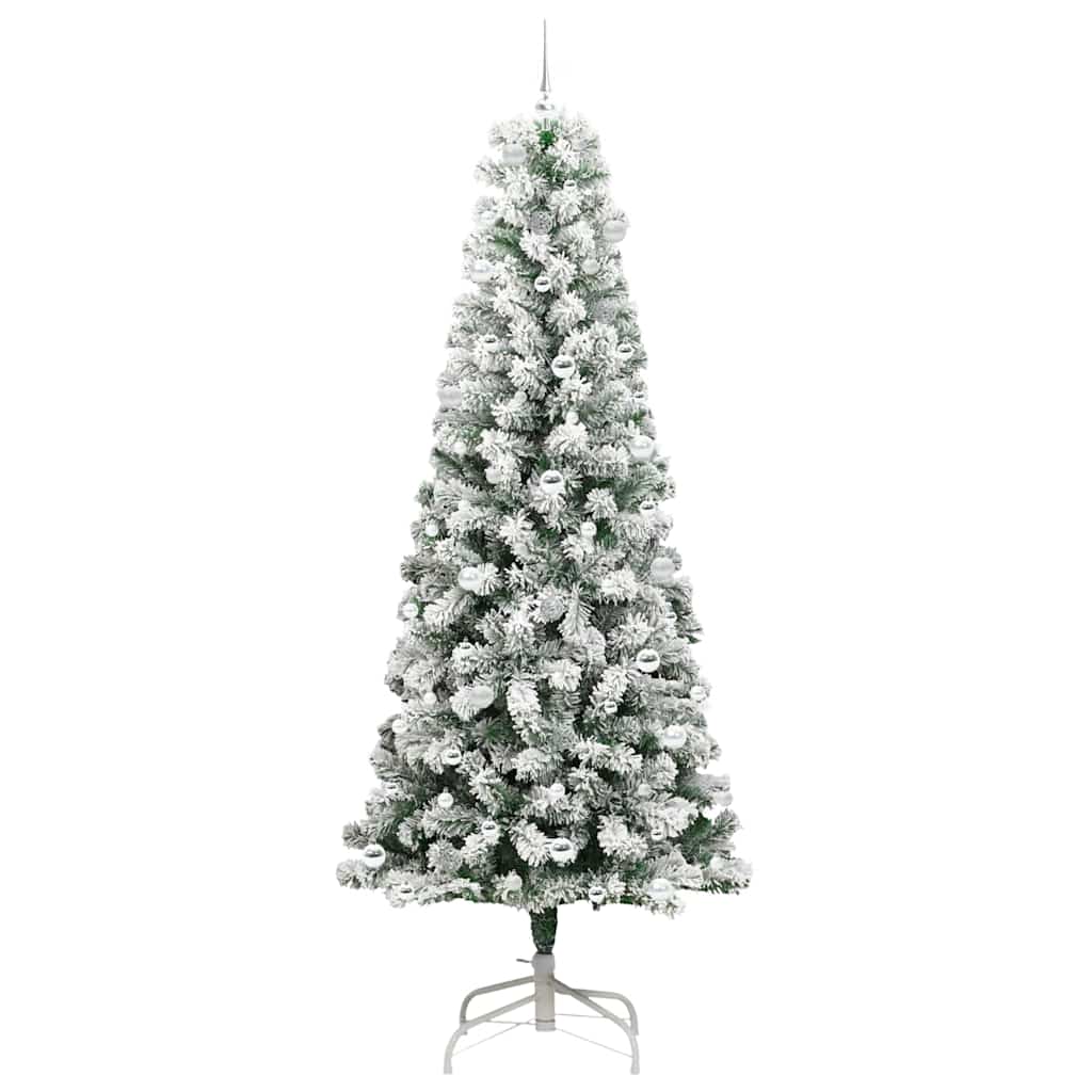 vidaXL Artificial Hinged Christmas Tree Green and White 240 cm - Gre - 100 x 100 x 240 cm - 144703