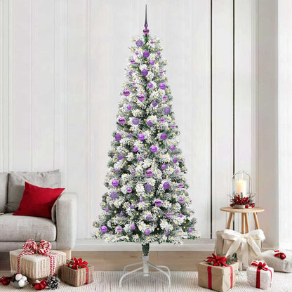 vidaXL Artificial Hinged Christmas Tree Green and White 240 cm - Gre - 100 x 100 x 240 cm - 144707