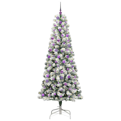vidaXL Artificial Hinged Christmas Tree Green and White 240 cm - Gre - 100 x 100 x 240 cm - 144707
