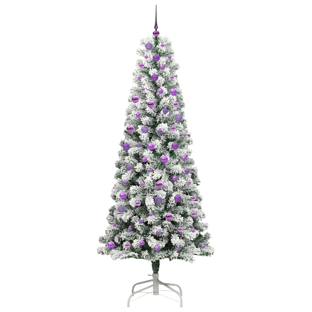 vidaXL Artificial Hinged Christmas Tree Green and White 240 cm - Gre - 100 x 100 x 240 cm - 144707