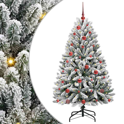 vidaXL Artificial Hinged Christmas Tree Green and White 150 cm
