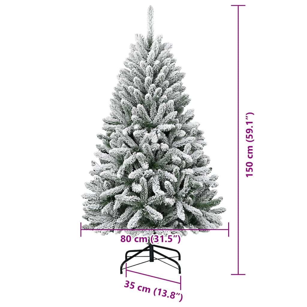 vidaXL Artificial Hinged Christmas Tree Green and White 150 cm