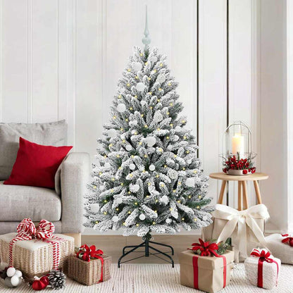 vidaXL Artificial Hinged Christmas Tree Green and White 150 cm - 47867