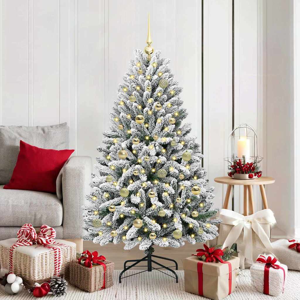 vidaXL Artificial Hinged Christmas Tree Green and White 150 cm - 47870