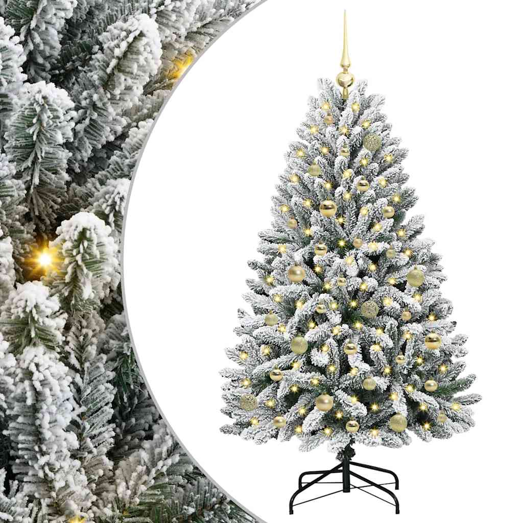 vidaXL Artificial Hinged Christmas Tree Green and White 150 cm - 47870