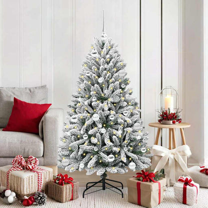 vidaXL Artificial Hinged Christmas Tree Green and White 150 cm - 47874