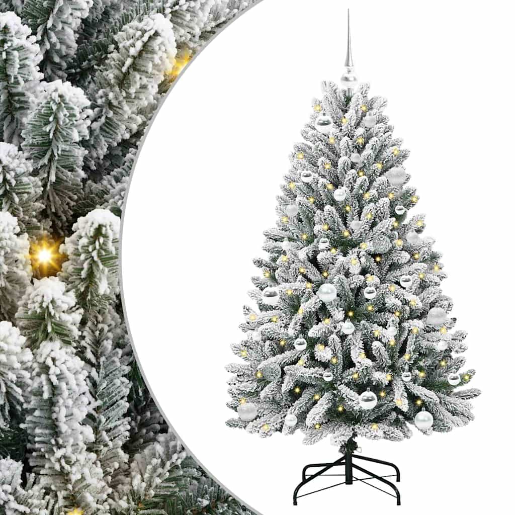 vidaXL Artificial Hinged Christmas Tree Green and White 150 cm - 47874