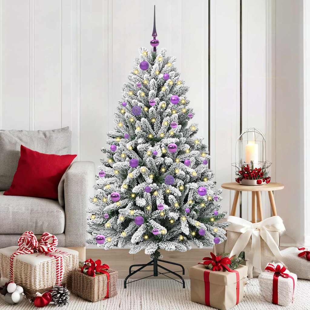 vidaXL Artificial Hinged Christmas Tree Green and White 150 cm - 47876