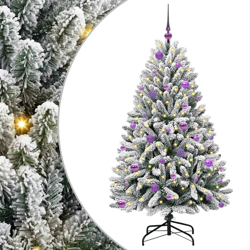 vidaXL Artificial Hinged Christmas Tree Green and White 150 cm - 47876