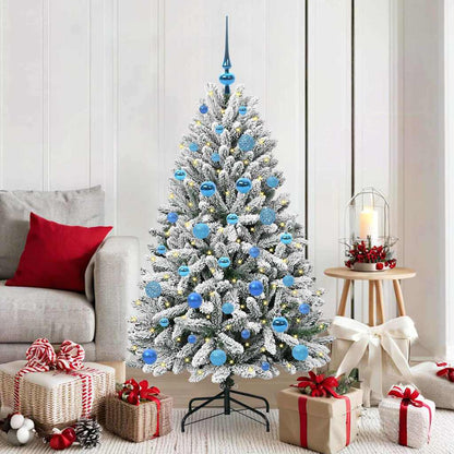 vidaXL Artificial Hinged Christmas Tree Green and White 150 cm - 47881
