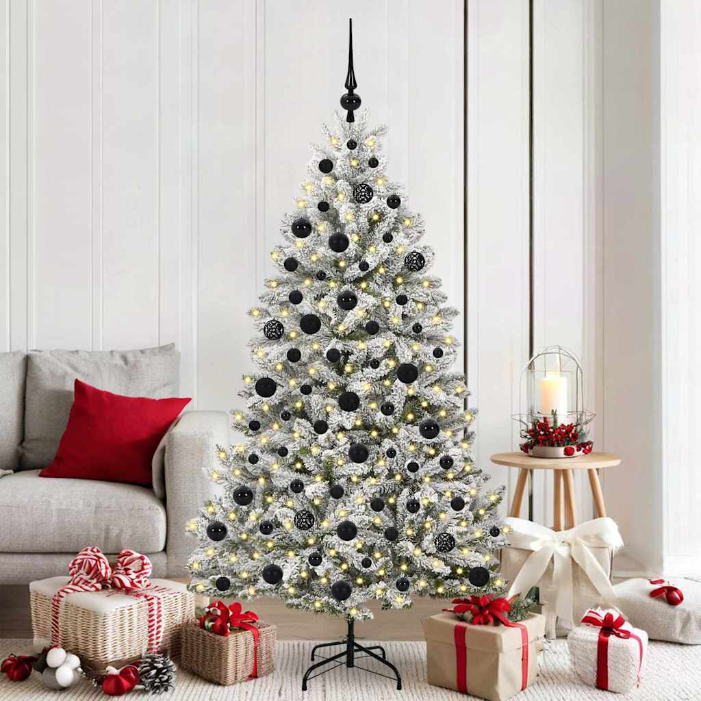 vidaXL Artificial Hinged Christmas Tree Green and White 180 cm