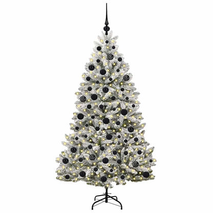 vidaXL Artificial Hinged Christmas Tree Green and White 180 cm