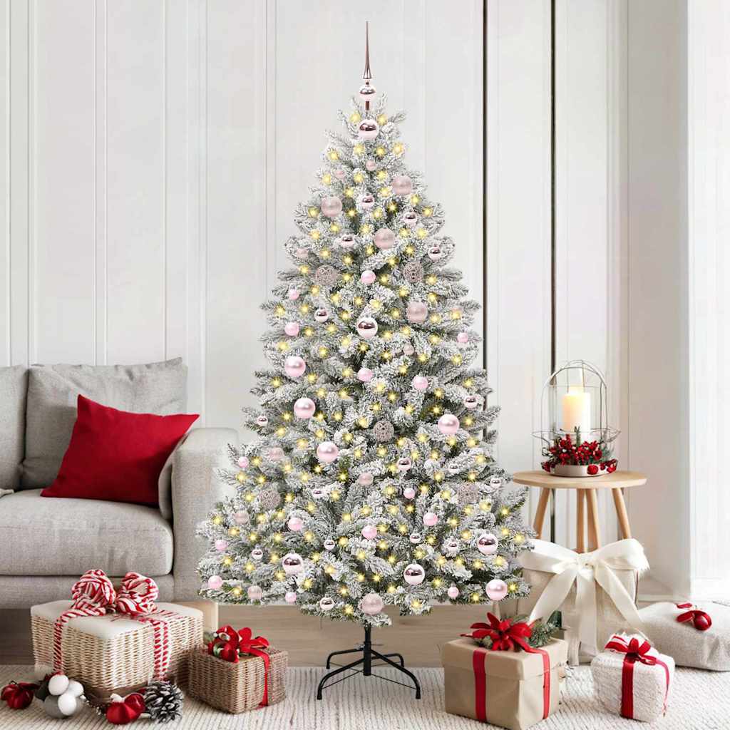 vidaXL Artificial Hinged Christmas Tree Green and White 180 cm - 47902