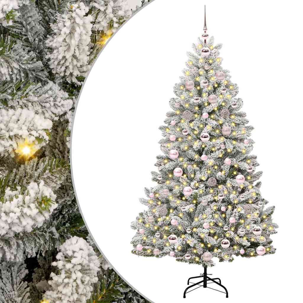 vidaXL Artificial Hinged Christmas Tree Green and White 180 cm - 47902
