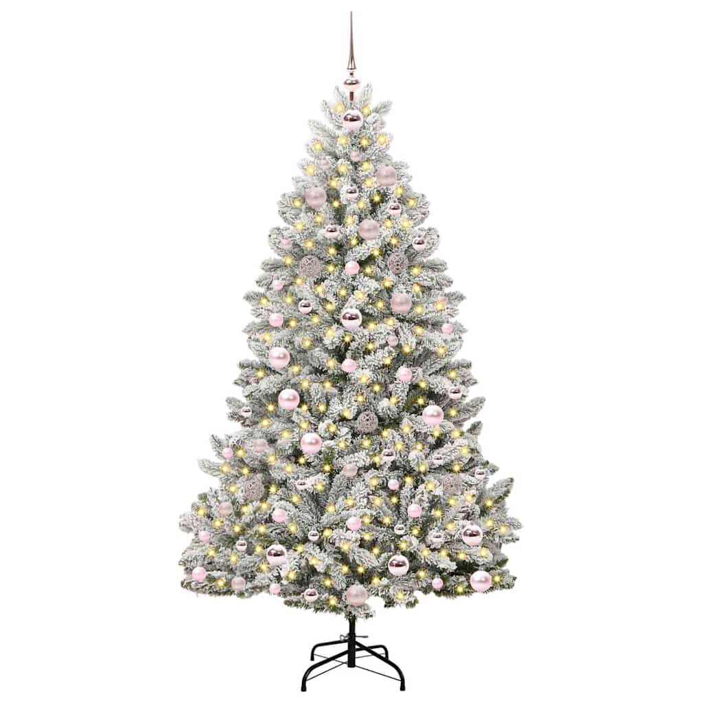 vidaXL Artificial Hinged Christmas Tree Green and White 180 cm - 47902
