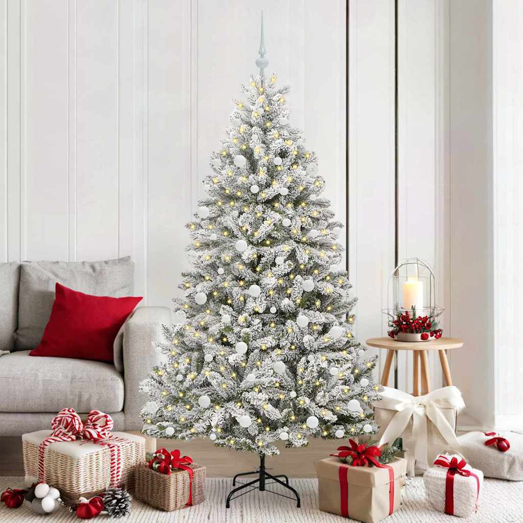 vidaXL Artificial Hinged Christmas Tree Green and White 180 cm - 47905