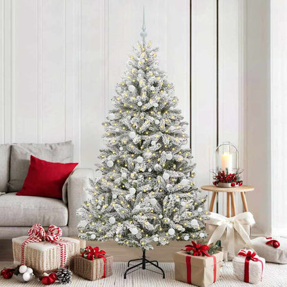 vidaXL Artificial Hinged Christmas Tree Green and White 180 cm - 47905