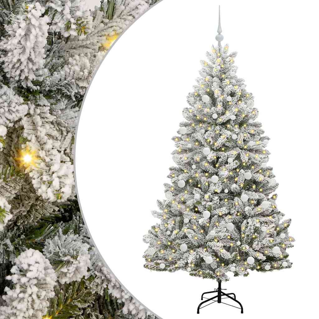 vidaXL Artificial Hinged Christmas Tree Green and White 180 cm - 47905