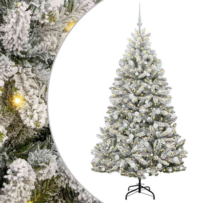vidaXL Artificial Hinged Christmas Tree Green and White 180 cm - 47905