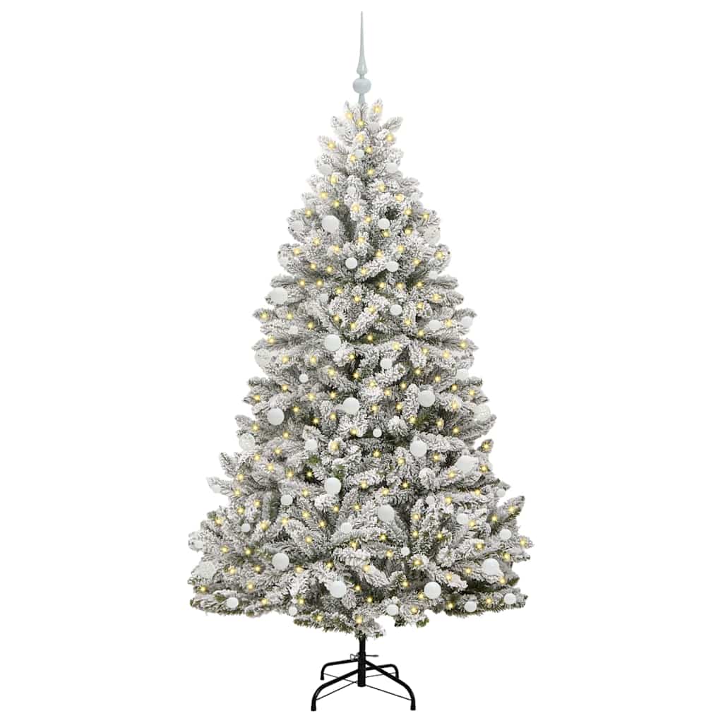 vidaXL Artificial Hinged Christmas Tree Green and White 180 cm - 47905