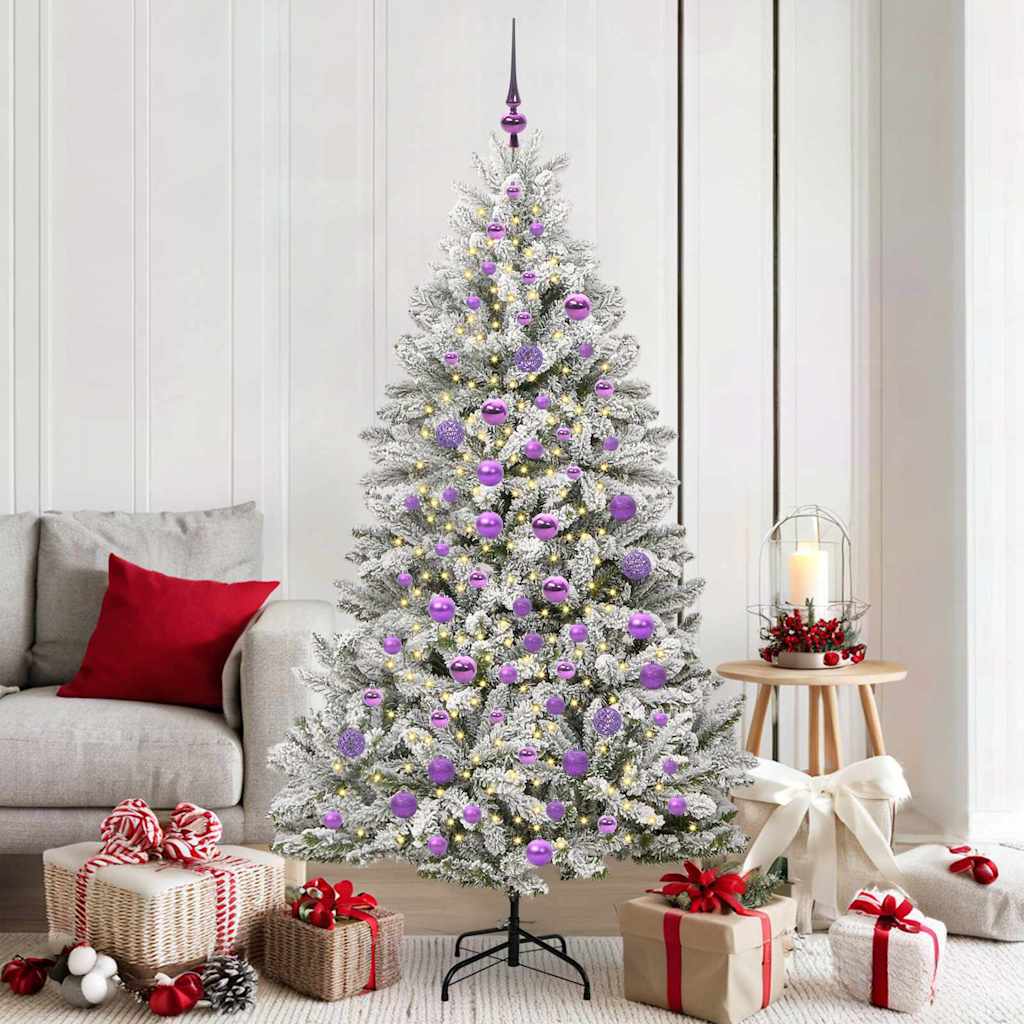 vidaXL Artificial Hinged Christmas Tree Green and White 180 cm - 47910