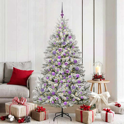 vidaXL Artificial Hinged Christmas Tree Green and White 180 cm - 47910