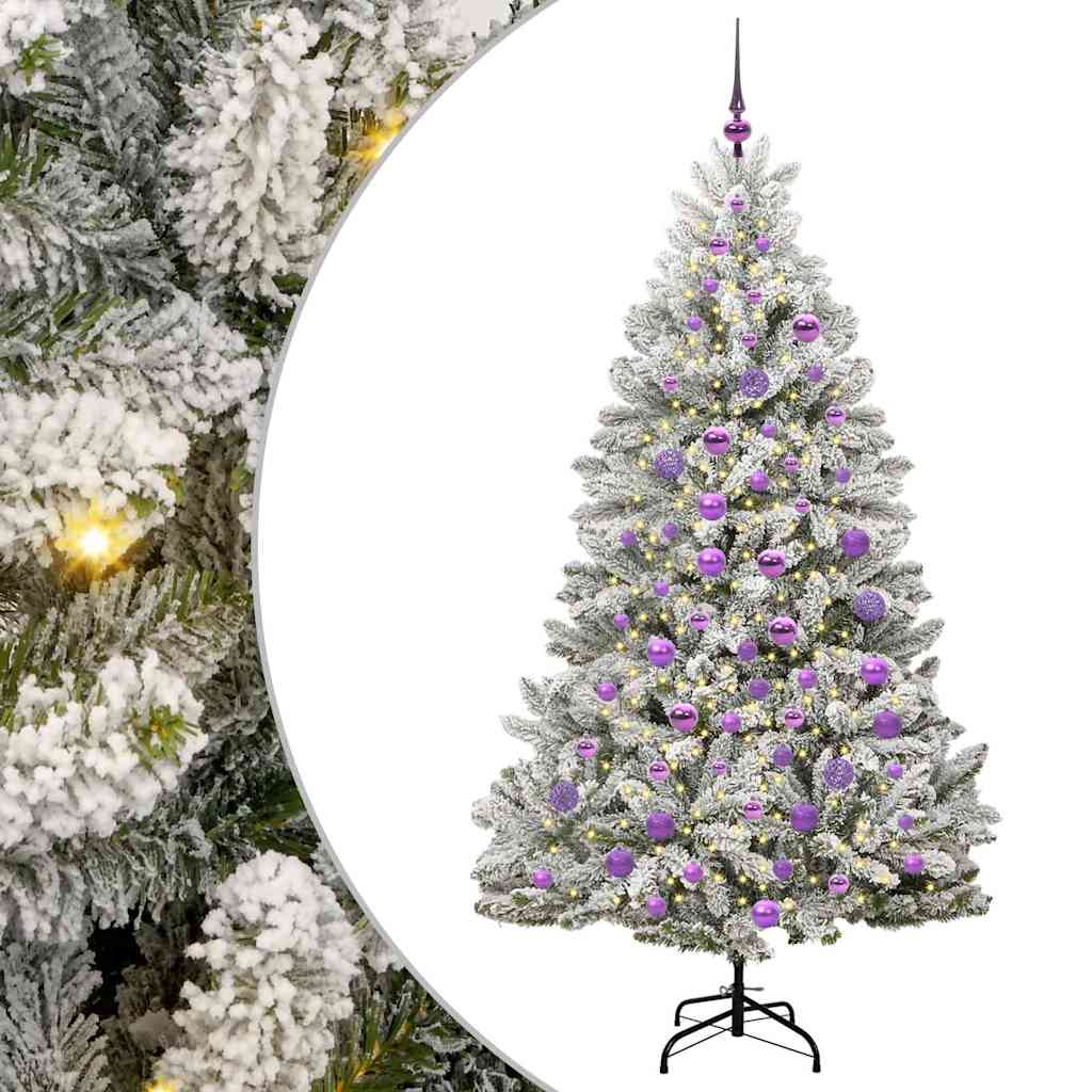 vidaXL Artificial Hinged Christmas Tree Green and White 180 cm - 47910