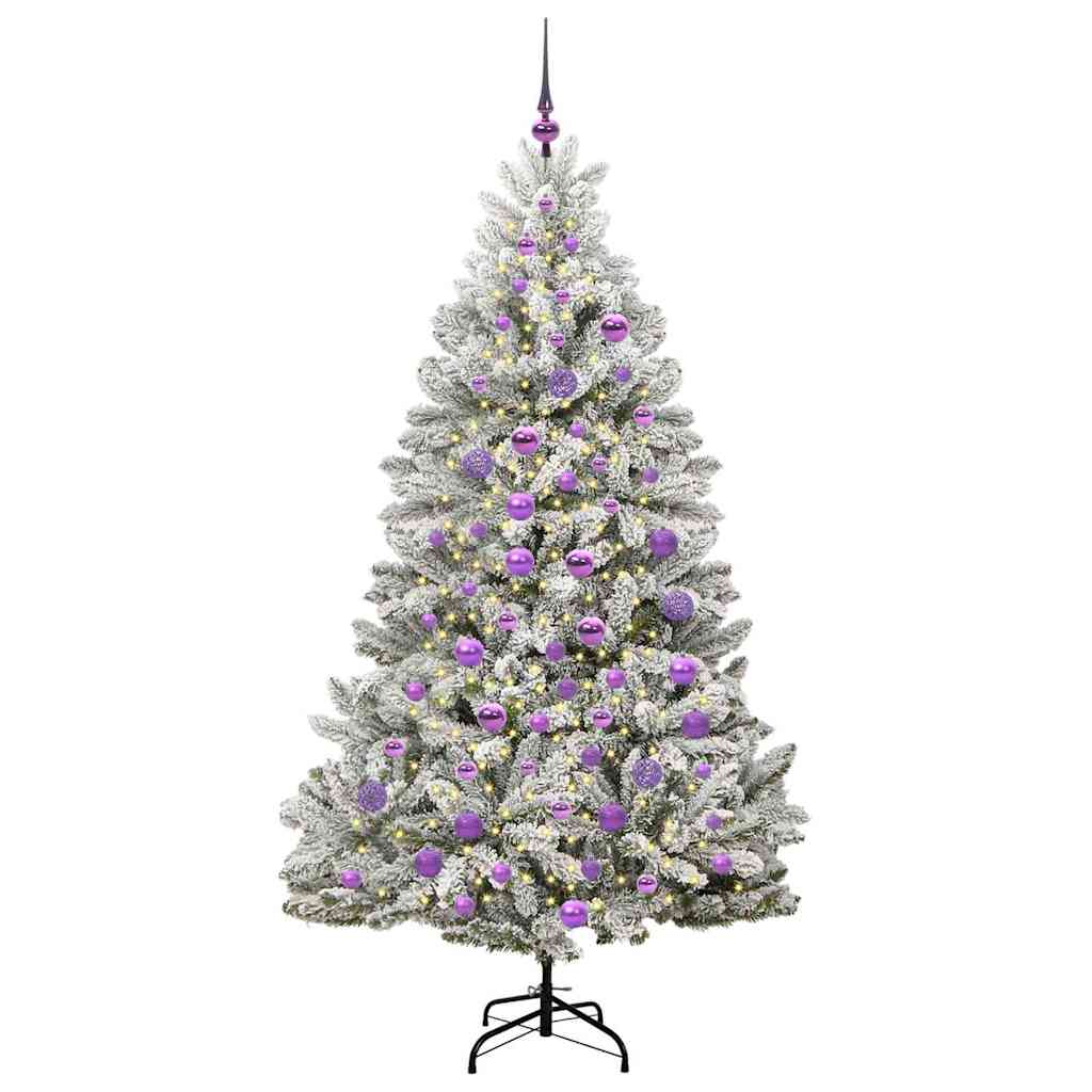 vidaXL Artificial Hinged Christmas Tree Green and White 180 cm - 47910