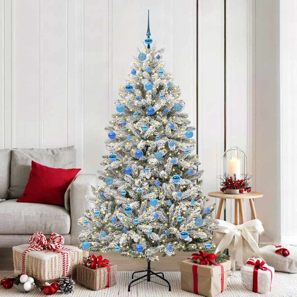 vidaXL Artificial Hinged Christmas Tree Green and White 180 cm - 47921
