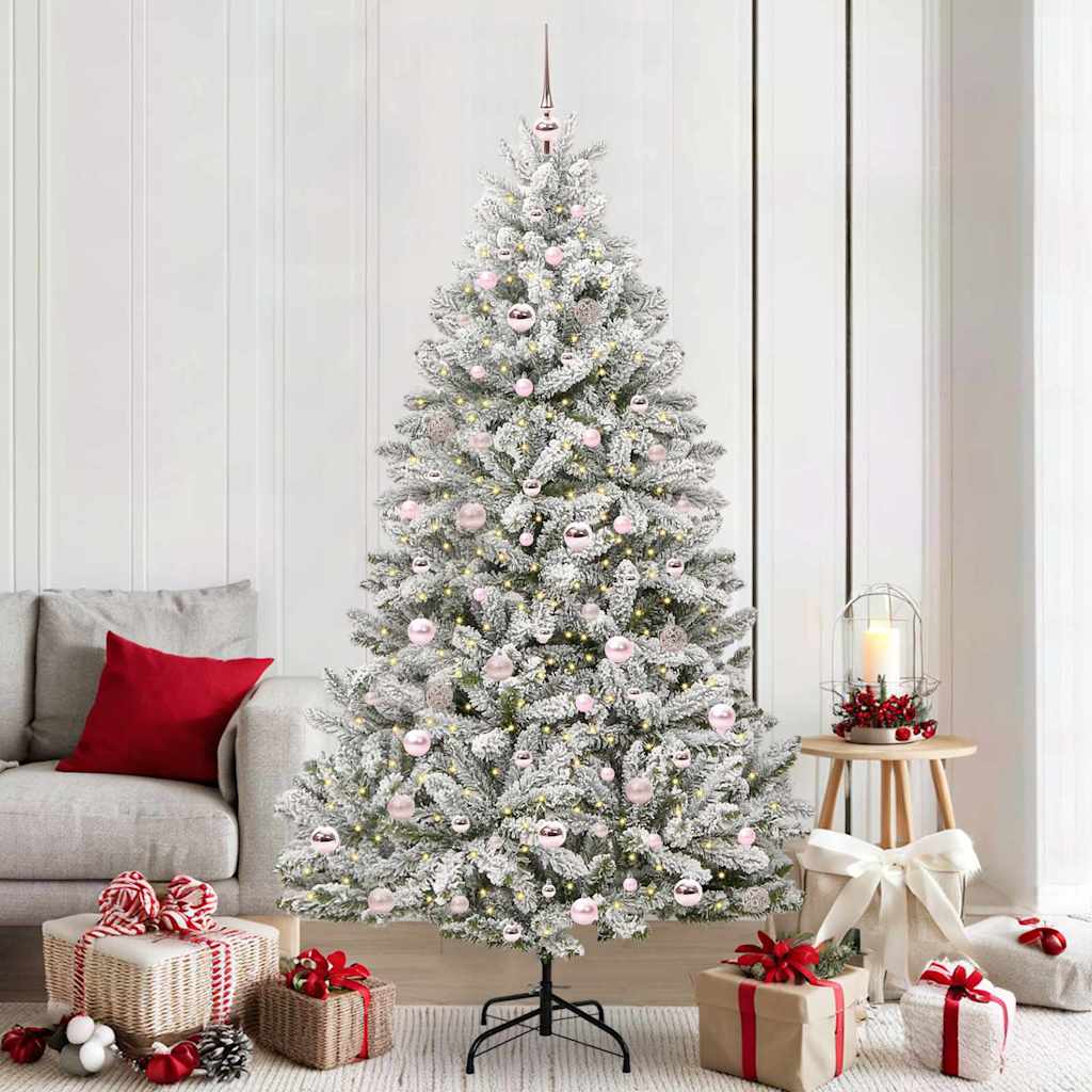 vidaXL Artificial Hinged Christmas Tree Green and White 210 cm - 47925