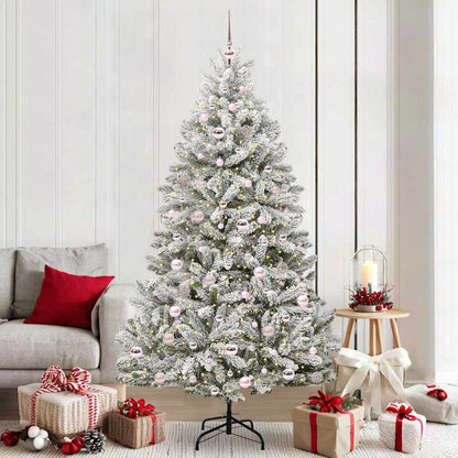 vidaXL Artificial Hinged Christmas Tree Green and White 210 cm - 47925