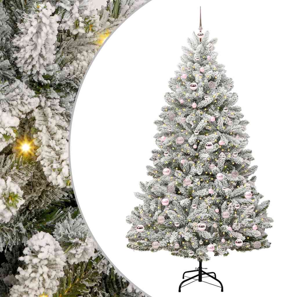 vidaXL Artificial Hinged Christmas Tree Green and White 210 cm - 47925