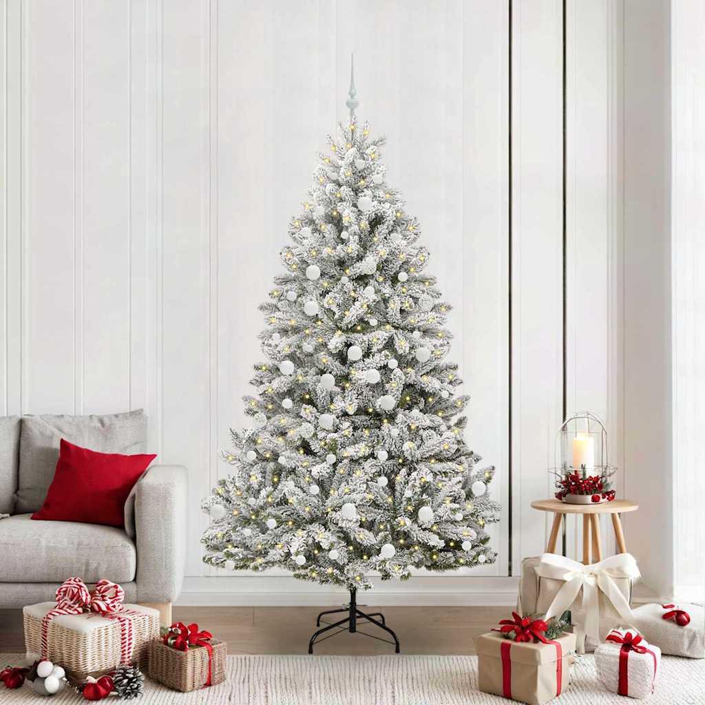 vidaXL Artificial Hinged Christmas Tree Green and White 210 cm - 47932