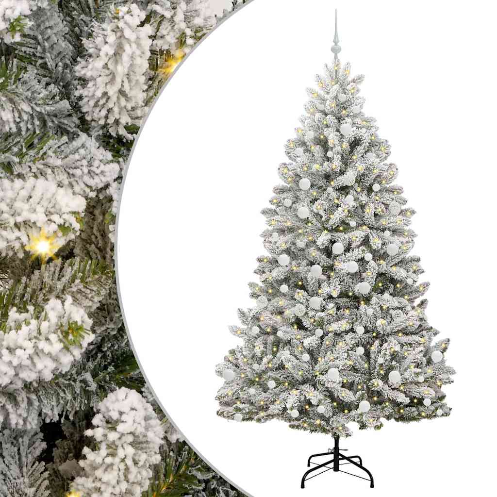 vidaXL Artificial Hinged Christmas Tree Green and White 210 cm - 47932