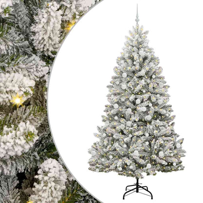vidaXL Artificial Hinged Christmas Tree Green and White 210 cm - 47932