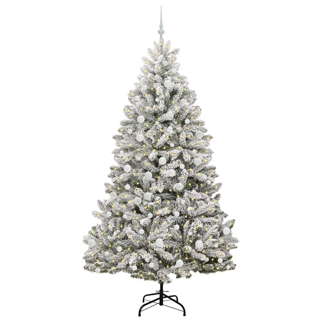 vidaXL Artificial Hinged Christmas Tree Green and White 210 cm - 47932