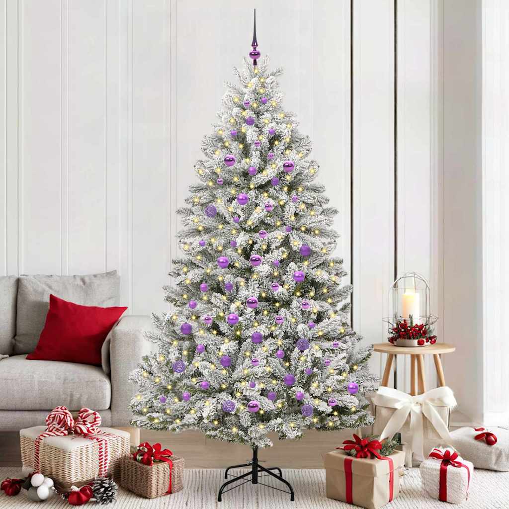 vidaXL Artificial Hinged Christmas Tree Green and White 210 cm - 47934