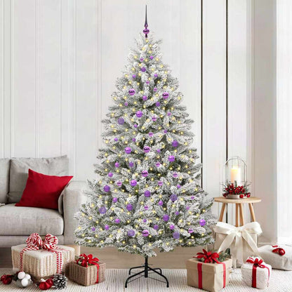 vidaXL Artificial Hinged Christmas Tree Green and White 210 cm - 47934