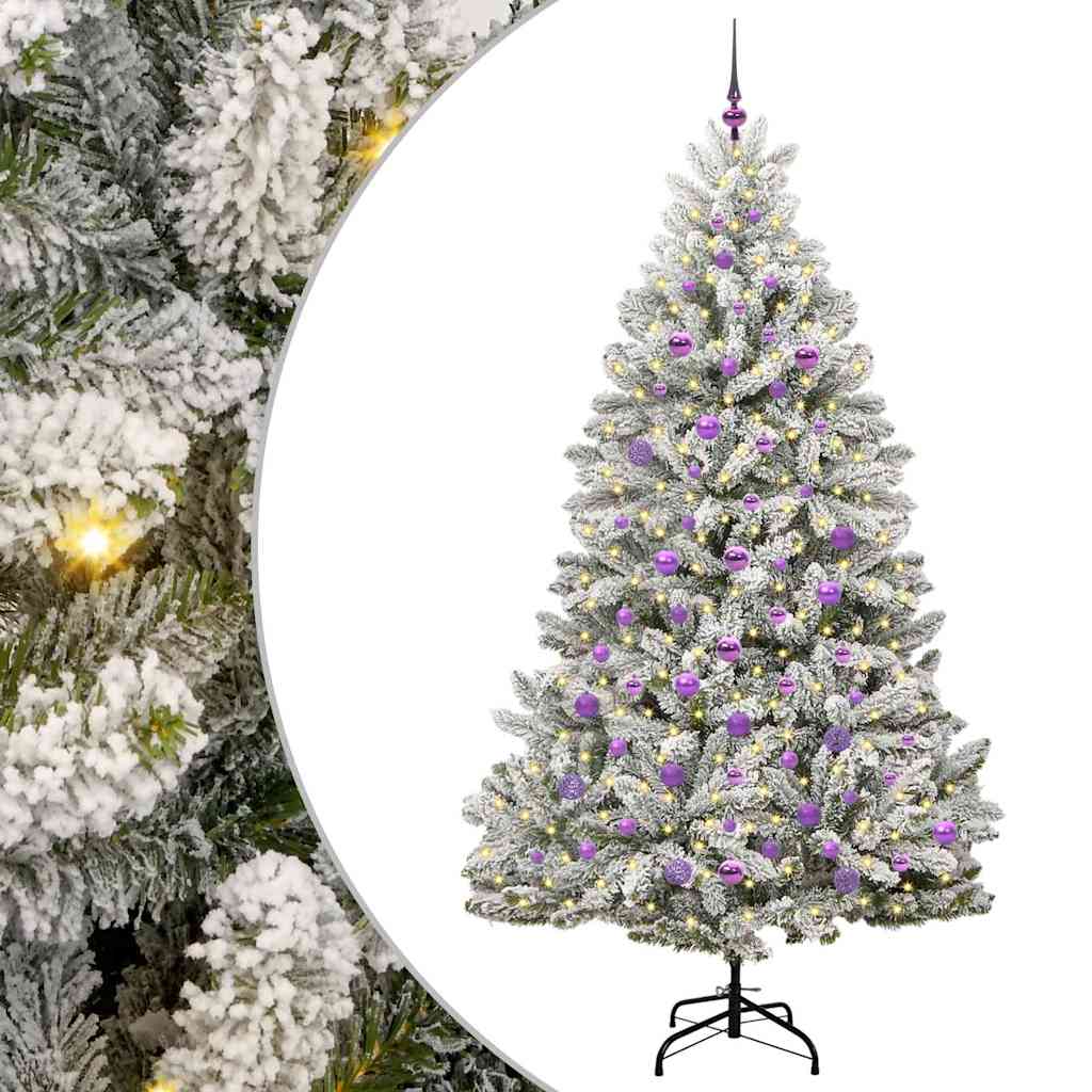 vidaXL Artificial Hinged Christmas Tree Green and White 210 cm - 47934