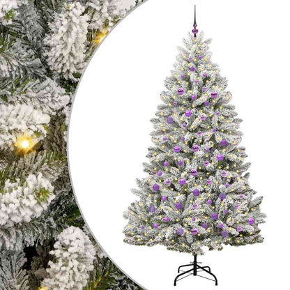 vidaXL Artificial Hinged Christmas Tree Green and White 210 cm - 47934