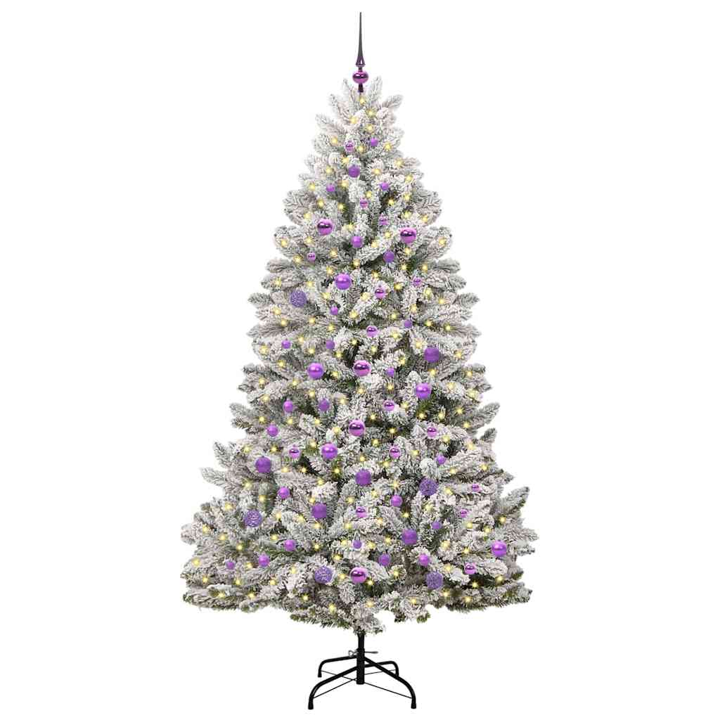 vidaXL Artificial Hinged Christmas Tree Green and White 210 cm - 47934