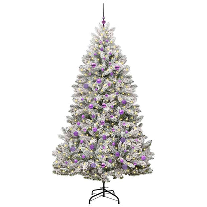 vidaXL Artificial Hinged Christmas Tree Green and White 210 cm - 47934