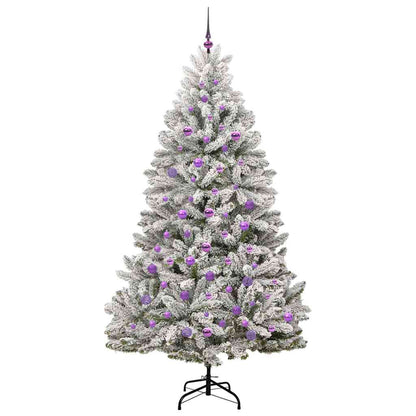 vidaXL Artificial Hinged Christmas Tree Green and White 210 cm - 47934