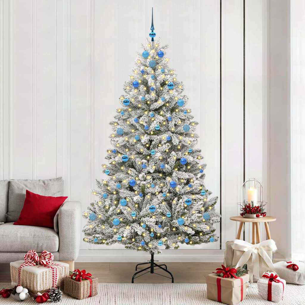 vidaXL Artificial Hinged Christmas Tree Green and White 210 cm - 47947